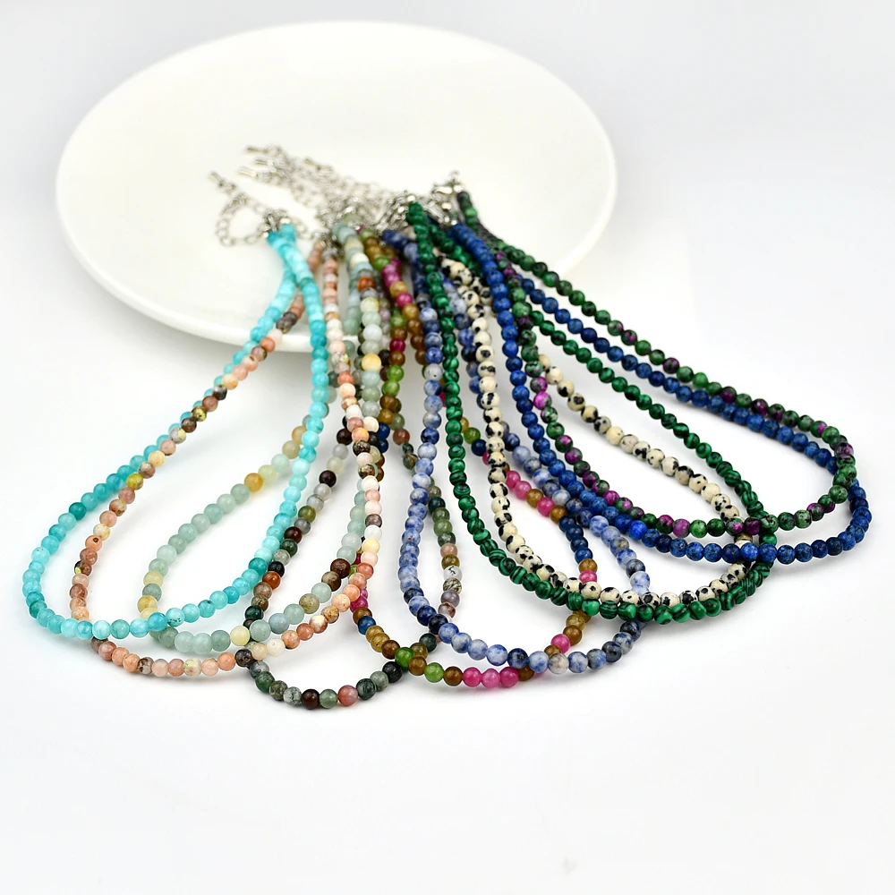 Yumfeel Bohemian Colorful Natural Stone 4mm Round Beads Necklaces Women Summer Friendship Neck Jewelry Fashion Vacation Chokers