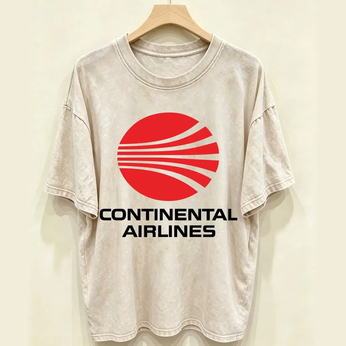 washed T Shirt Continental Airlines Retro Defunct Airline long or short sleeves vintage Washed fashion Stretched streetwear