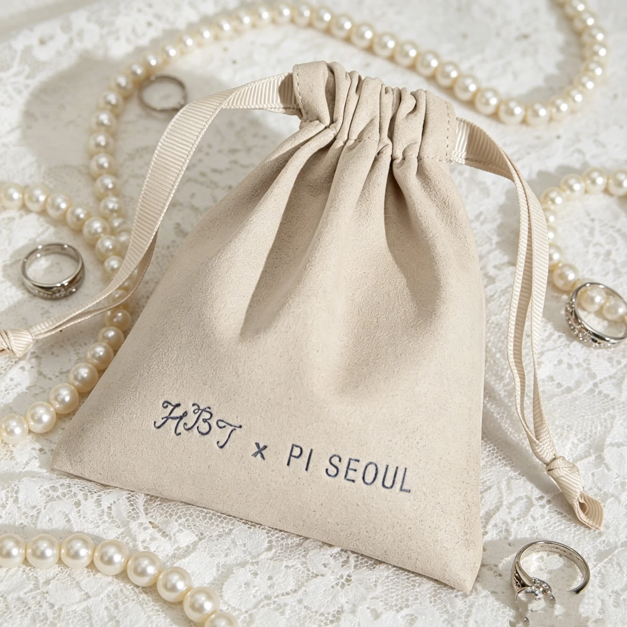 

50Pcs/Lot 10*15Cm Custom Logo Printed Microfiber Suede Jewelry Display Pouch Luxury Drawstring Microfiber Earring Ring Jewelry B
