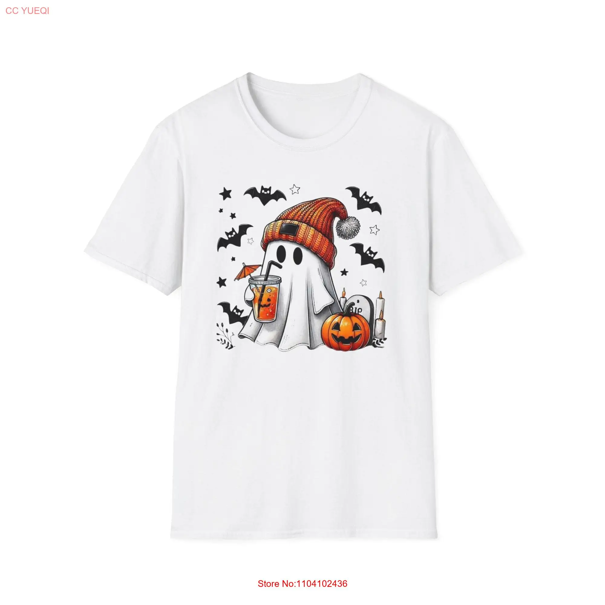 Softstyle T Shirt Cute Funny Halloween Ghost Birthday Party Friend Candy Retro Iced Coffee long or short sleeves