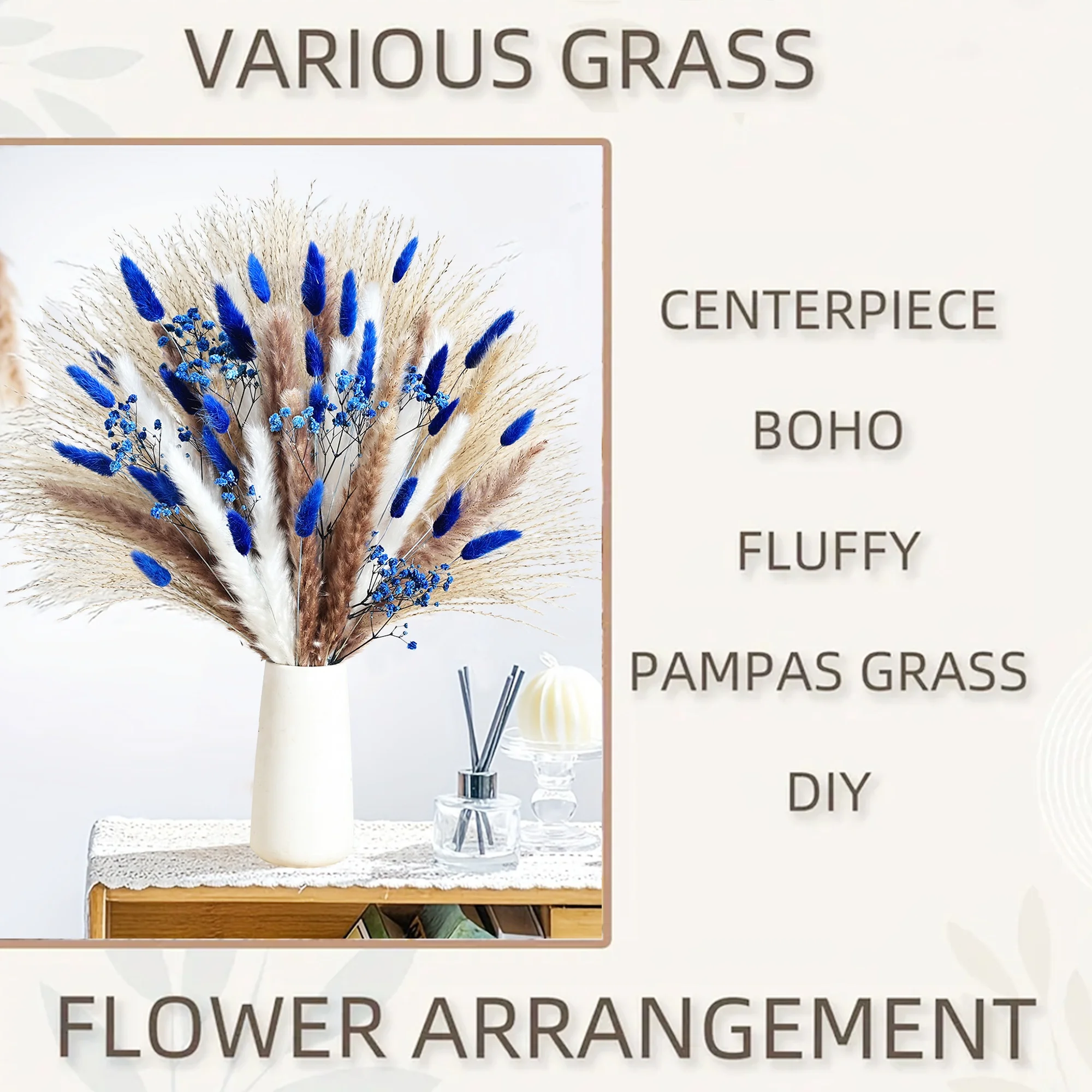 70 Uds. De Pampas azules, flores secas artificiales, ramo elegante de aliento Real para bebé, florero para el hogar, decoración de vida, colas de conejo, decoración de boda