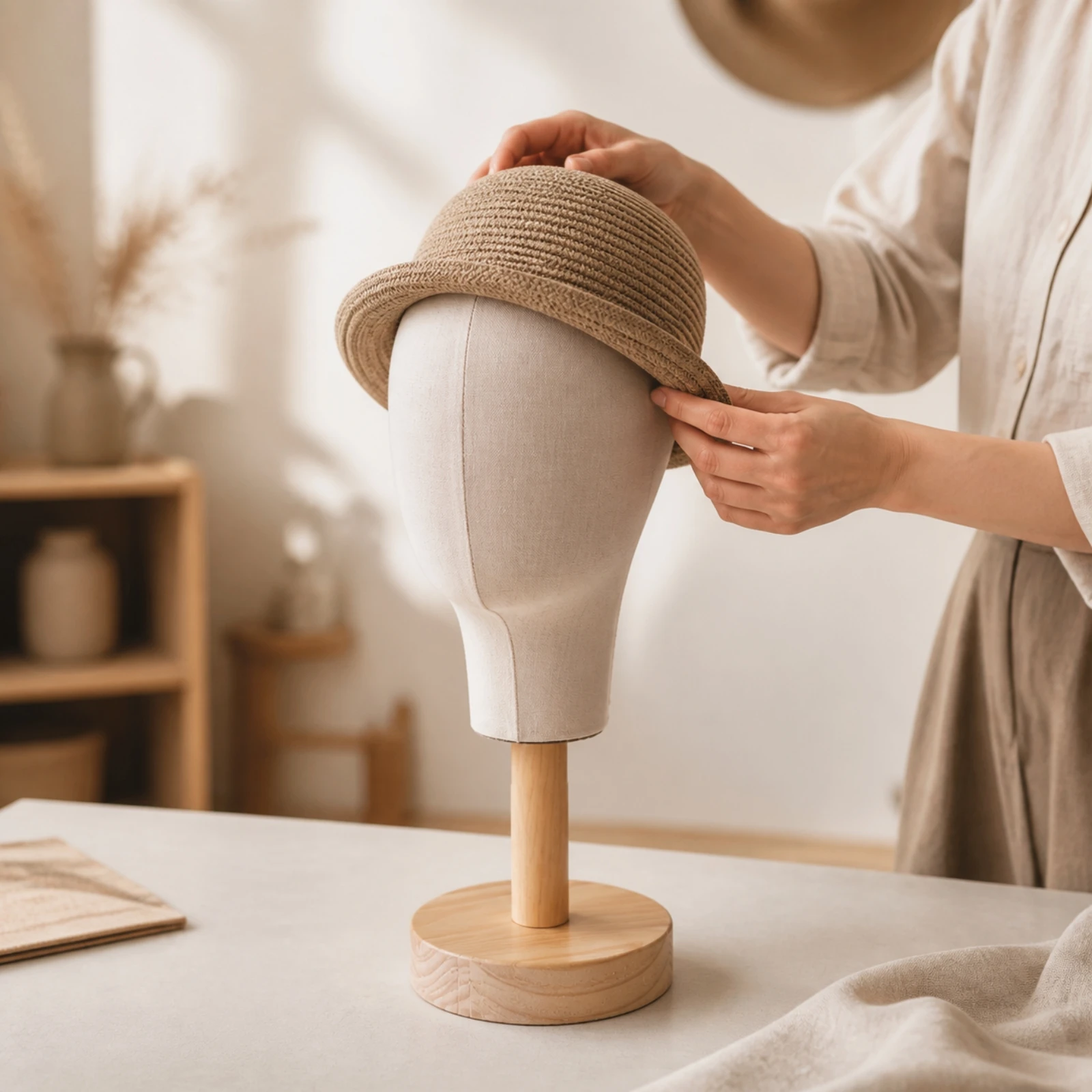 Hat Display Mannequin Head Versatile Mannequin Head with Wooden Base Detachable Hat Display Stable Tabletop for Photographers