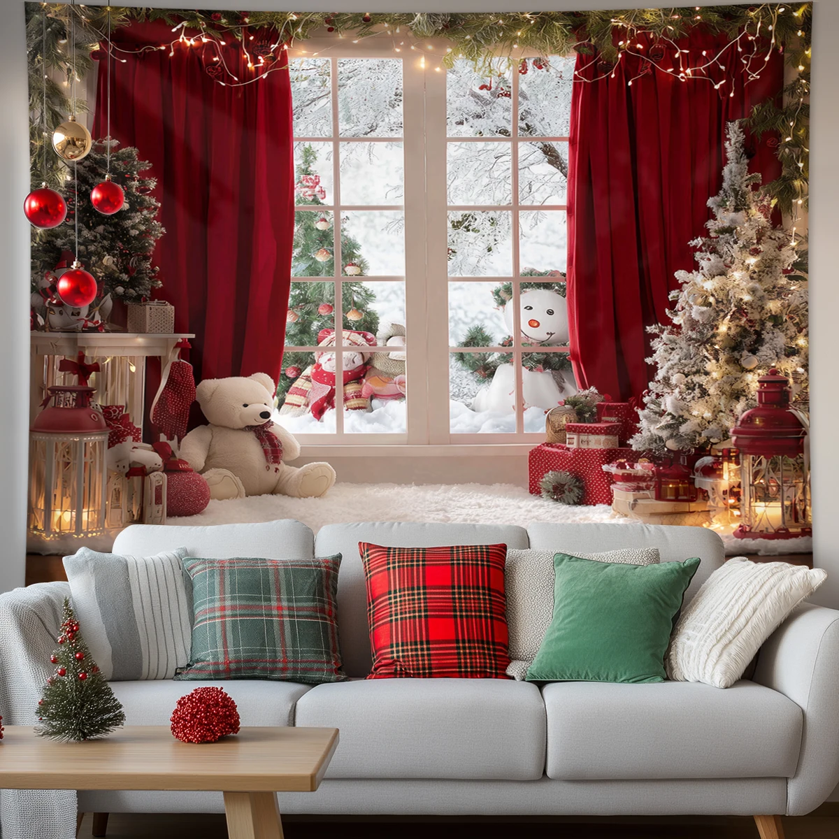 1pc Christmas tapestry, festive Christmas snow scenery, Christmas tree background decoration banner poster decoration tapestry