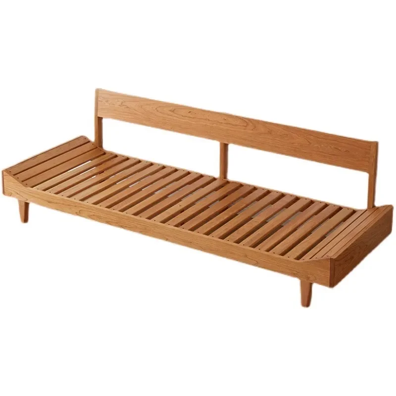 

All solid wood cloud sofa, cream style Japanese small apartment living room Internet celebrity fabric sofa, cherry wood lazy