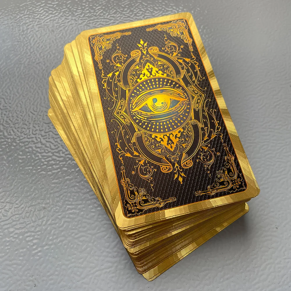 Kartu ramalan dek Tarot kertas timah emas Rusia 12x7cm untuk pemula dengan buku panduan Toro Taro