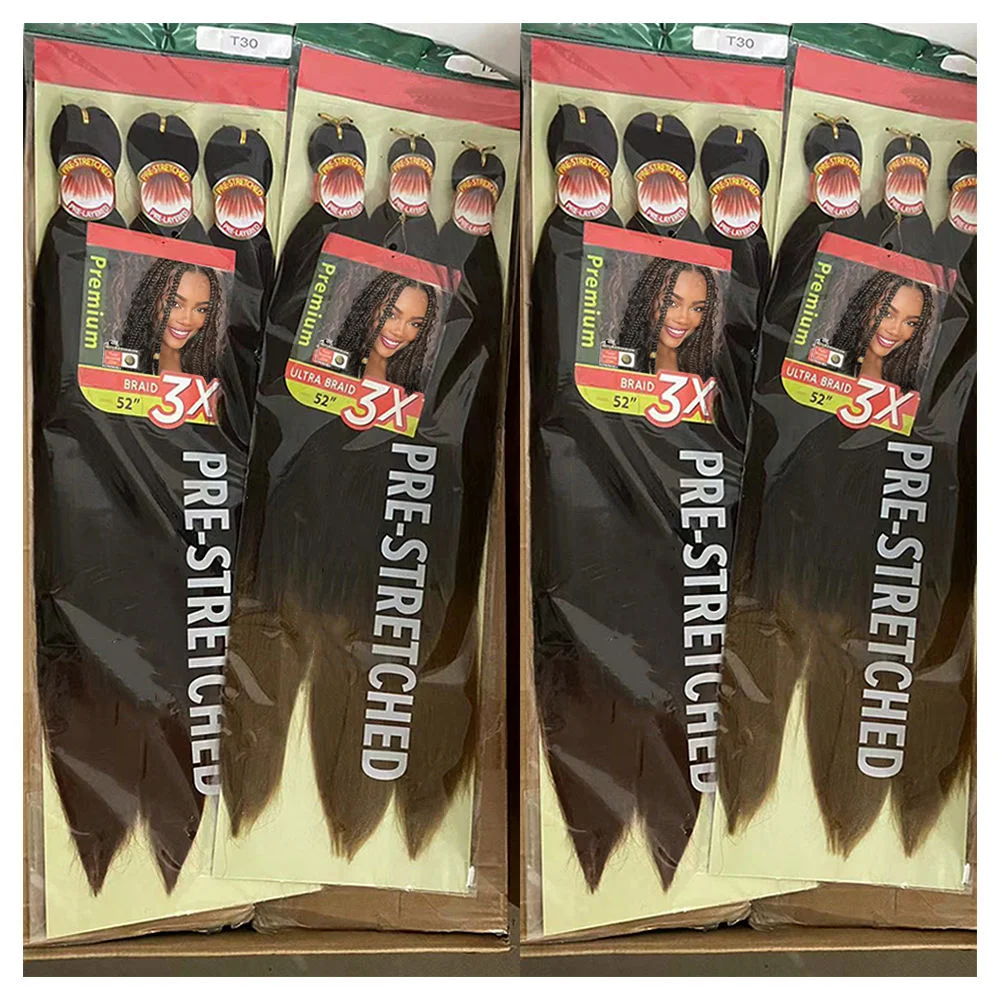 Drop Shipping 3X 52inch Pre-stretch Synthetic Hair Extensions Easy Braid Flame Retardant Pre Stretched 225g for Woman
