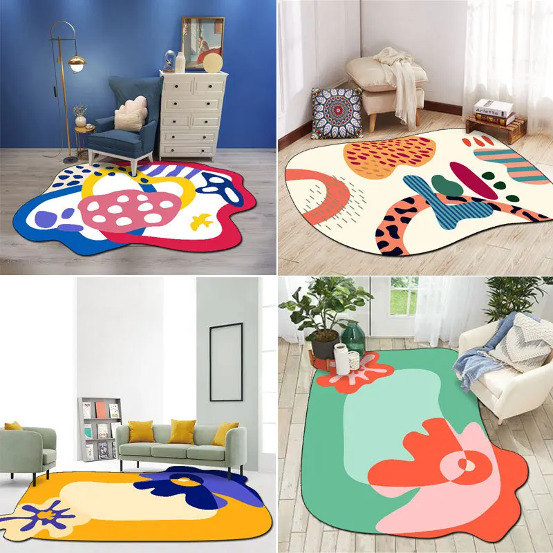 

Modern Fashion Irregular Shaped Girl Geometric Flower Candy Color Bedside Carpet Floor Mat Living Room Decoration Dropshipping