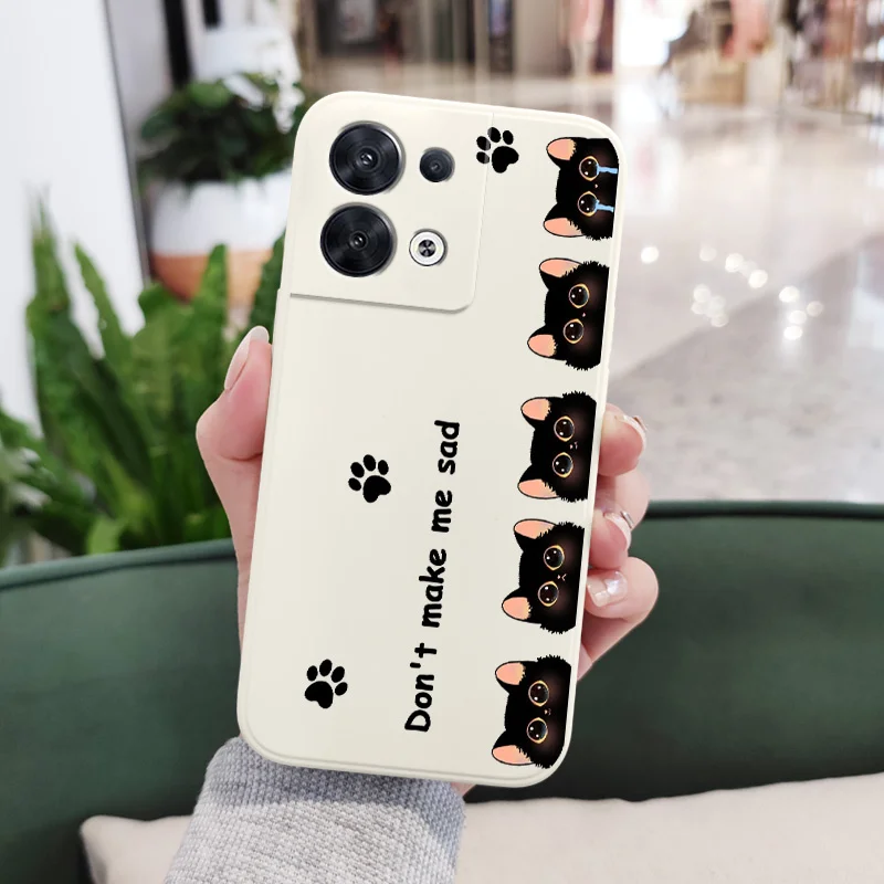 Crying Cat Phone Case For OPPO Reno 12 11 12F 11F 10 8 8T 8Z 7 7Z 6 5 Pro 4G 5G Pro Plus Liquid Silicone Cover