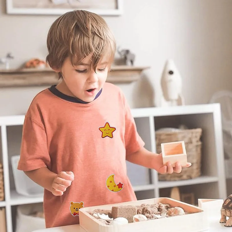 

1/10 шт., тканевая наклейка с вышивкой медведя и бантом, сумка, наклейка с нашивкой кита, цветок, звезда, луна, вышивка, штамп, глажка аниме