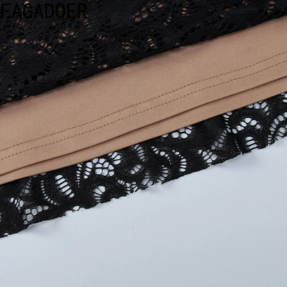 FAGADOER Sexy dentelle Patchwork moulante Mini robe pour les femmes licou sans manches dos nu robes femme Streetwear robes 2025 nouveau