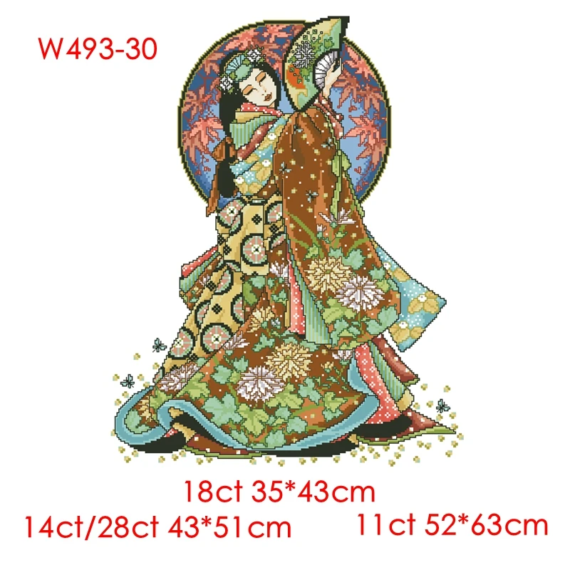 Cross Stitch Kit Japanese female Geisha Flower Fan 28ct 18ct 14ct 11ct can be Customized Printed Cloth hand Embroidery Material