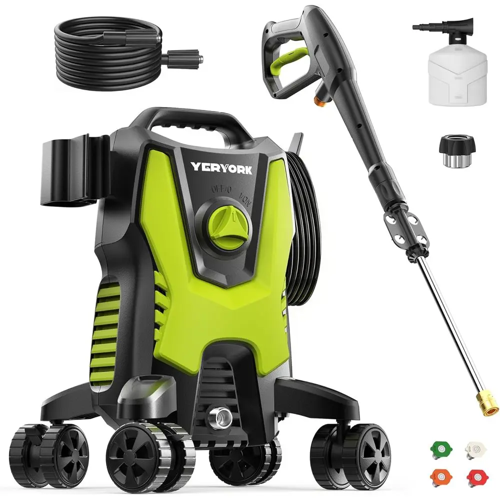 

Prure Washer, 3000 PSI Power Washer with 4 Lockable Wheels, Steel Wand, 4 Quick Cont Nozzles, 500ml oam Cannon, High Prure Washe
