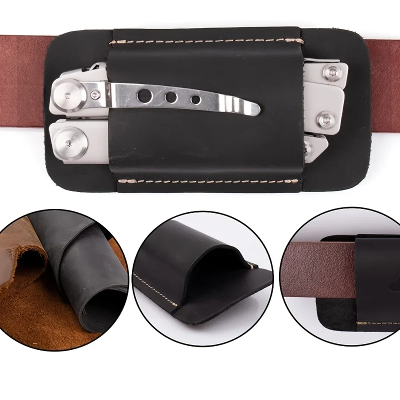 PU Leather Belt Holster, Foldable Anti-Loss Waist Pouch, Portable Knife Storage Case for Outdoor Camping, Hiking, EDC