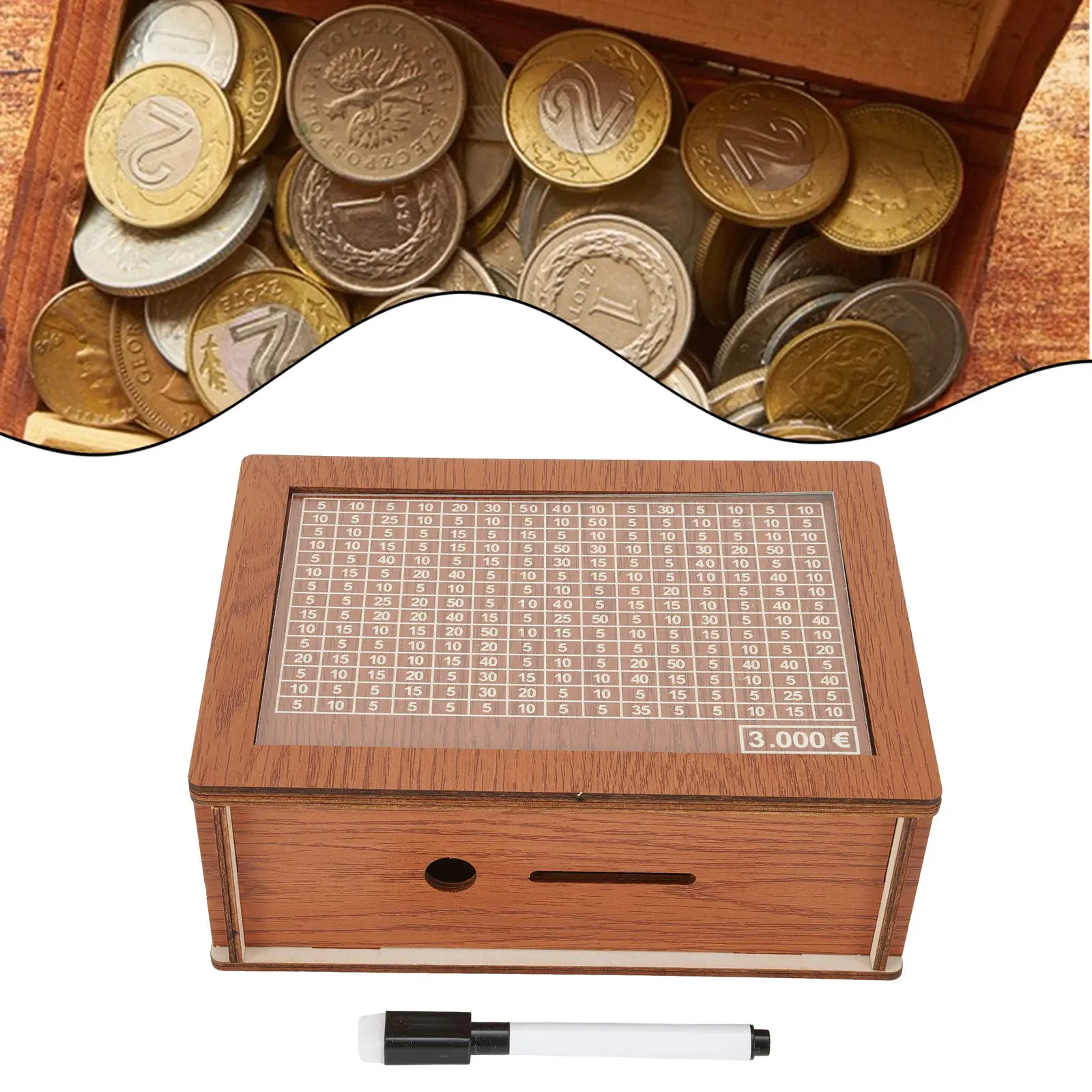 

2000/3000/5000/10000 Euro Money Box Piggy Bank Wood Money Bank Reusable Money Box With Saving Goal And Numbers Boxes