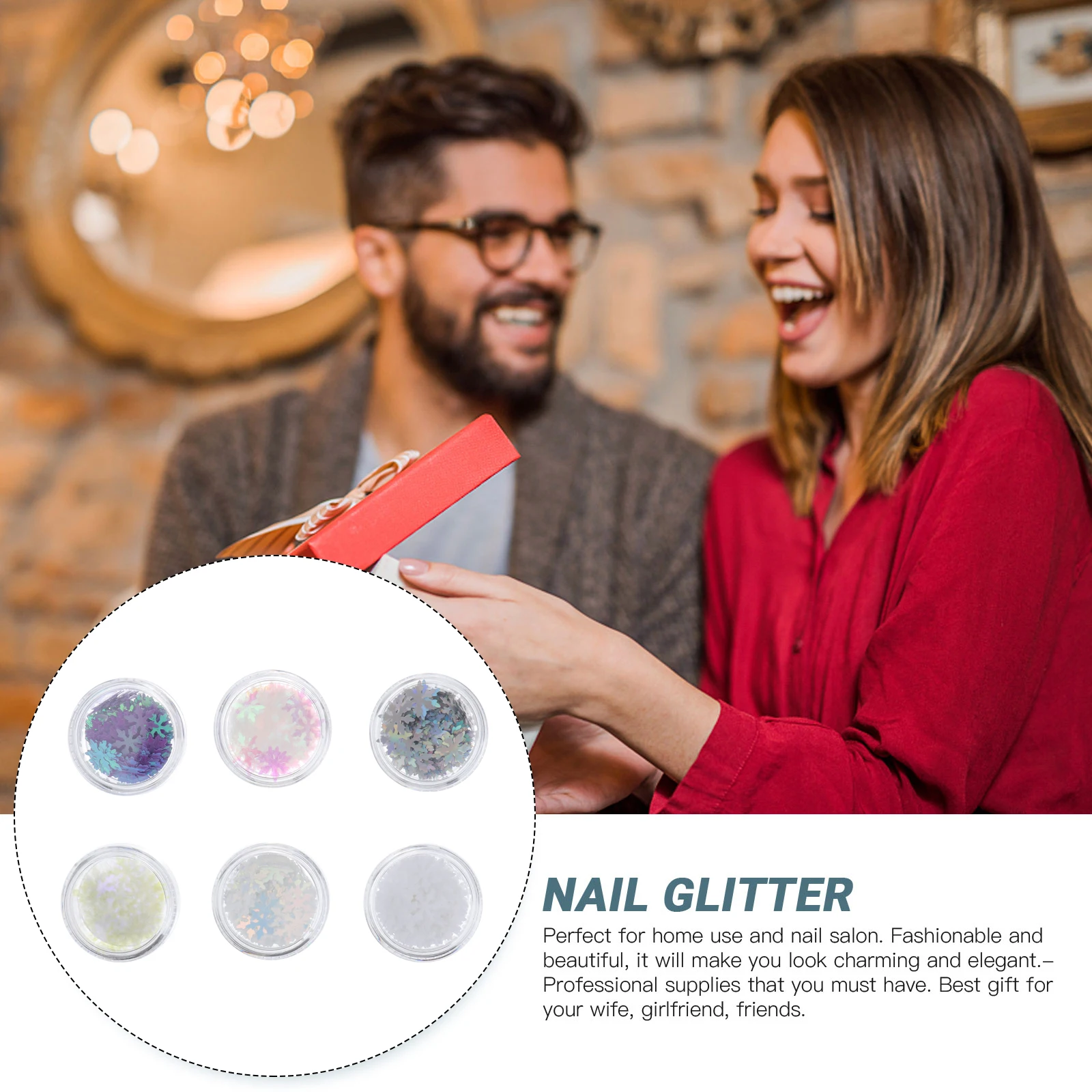 

6pcs Christmas Snowflake Nail Paillette Decorative Manicure Sequins Nail Art Stickers Sparkly Flakes Durable Reusable For Salon