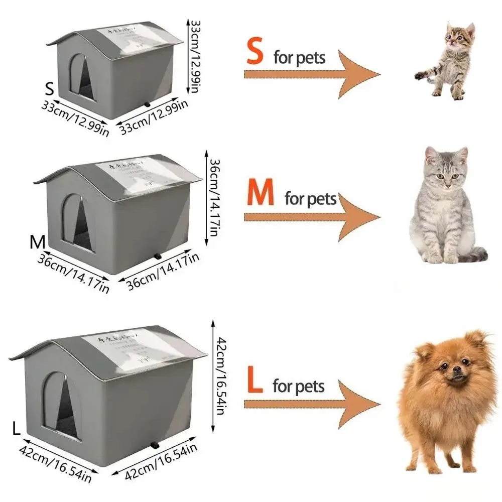 Outdoor Stray Cat Pet House Puppy Warm Shelter with Waterproof Cover Cold-Resistant Material Large Space for Winter Cuccia Gatti