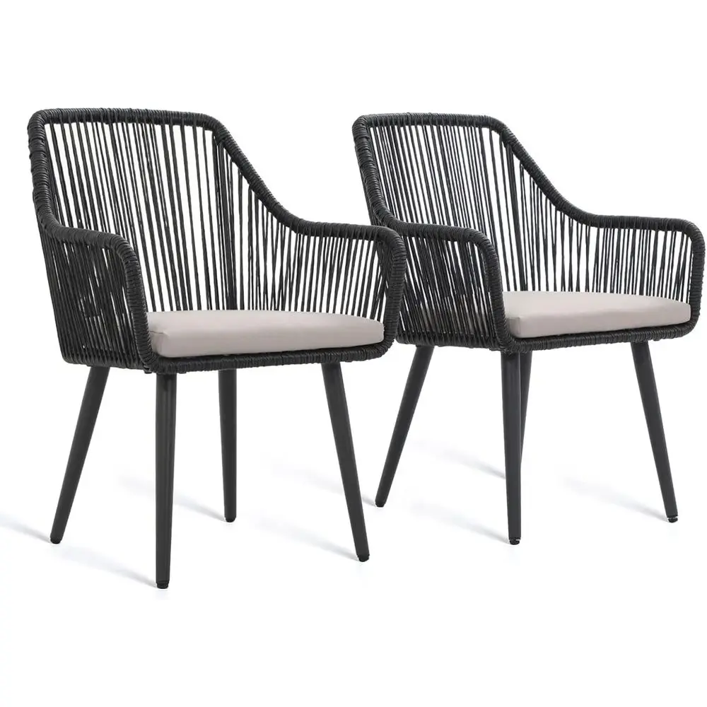 

Set of 2 Outdoor Rattan Dining Chairs with Cushions, Suitable for Garden, Backyard, and Indoor Use, 350lb Capacity, Black