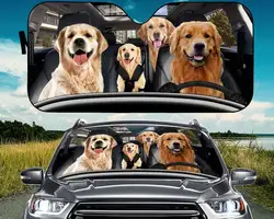 Golden Retriever Family Driving Car Sunshade, Dogs Auto Sun Shade, Car Auto Sun Shade, Car Windshield, Car Accessories, gift for