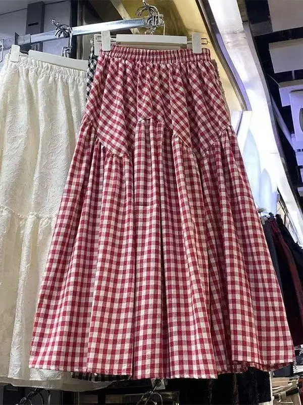 

Новая женская юбка миди А-силуэта с высокой талией, в клетку, эластичная, повседневная, черно-белая, утягивающая, весна-лето