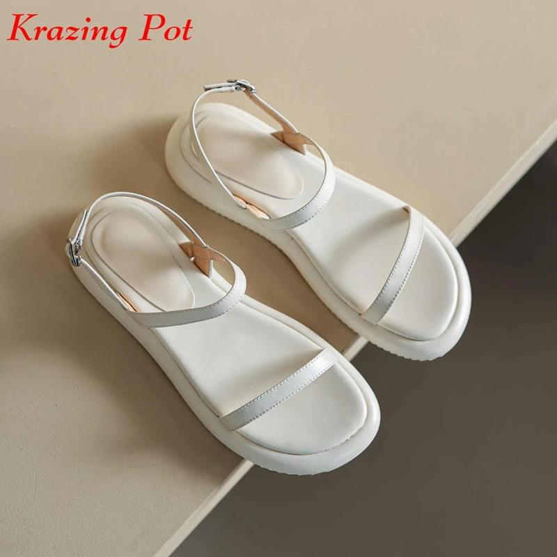 Krazing Pot Genuine Leather Peep Toe Thick Bottom Platform Summer Shoes Young Lady Streetwear Fashion Leisure Women Sandals L75