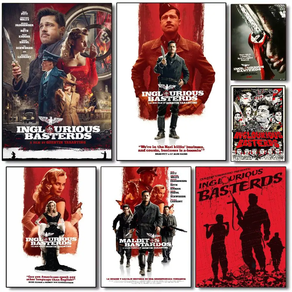 أفلام الحرب الكلاسيكية Inglourious Basterds ملصق HD الفن لزجة جدار مقاوم للماء غرفة المعيشة المنزلي غرفة نوم بار الديكور الجمالي