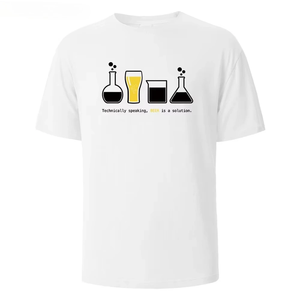 

Technically Beer Printing Lightweight Cotton Tee Simple Crew Neck Design Breathable Fabric Unisex Short Sleeve Men T-Shirt