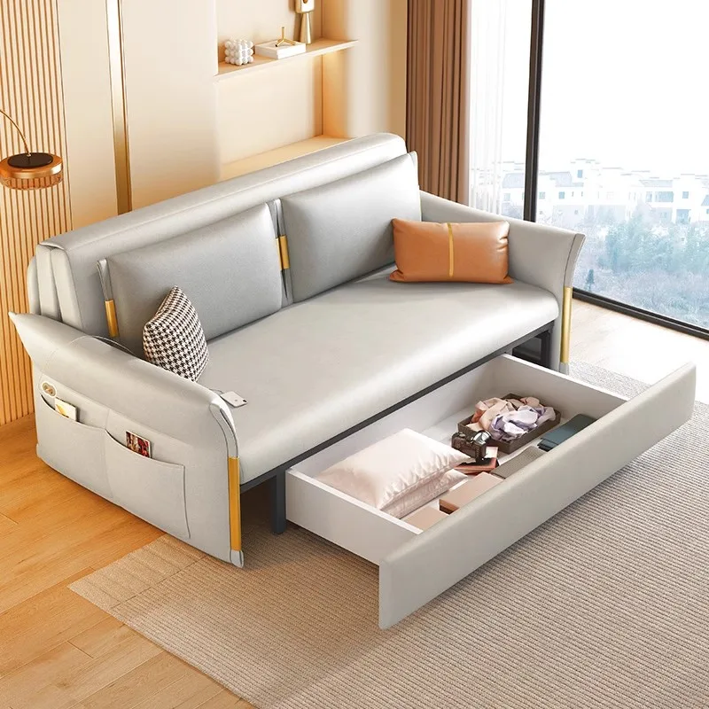 Intelligent electric sofa bed dual-purpose foldable multi-functional small apartment living room study office push-pull