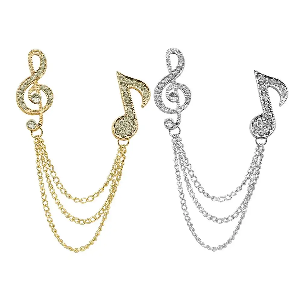 

2 Pcs Musical Note Brooch Rhinestone Pin Metal Vintage Jewelry for Men Tie Alloy Collar Lapel Men's Chains Shirts