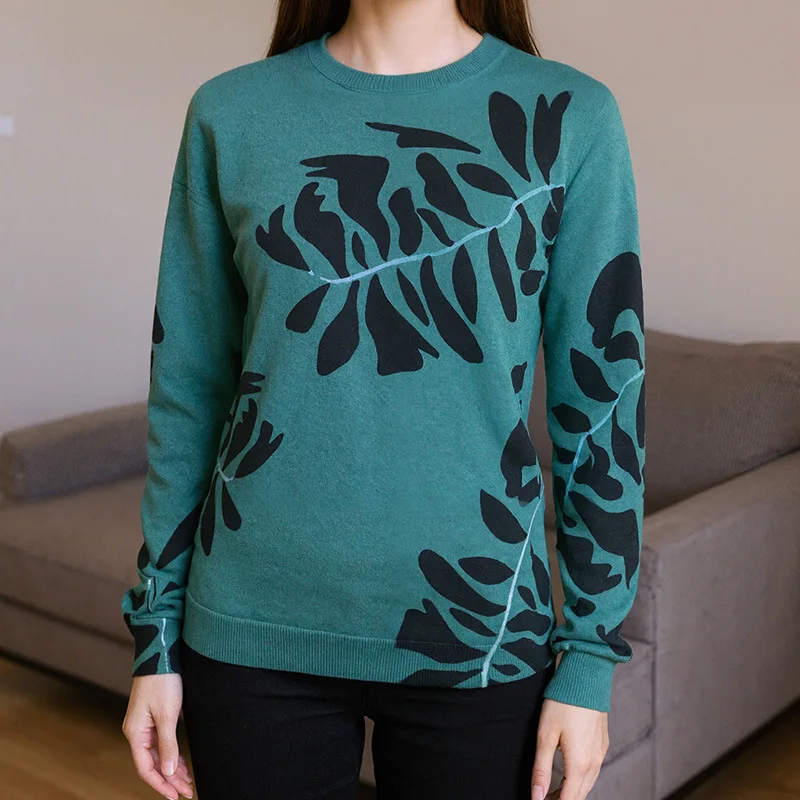 

2023 весна и осень, новый литературный контрастный цветной свитер с принтом, пуловер с круглым вырезом и длинными рукавами, свободный топ, женский свитер
