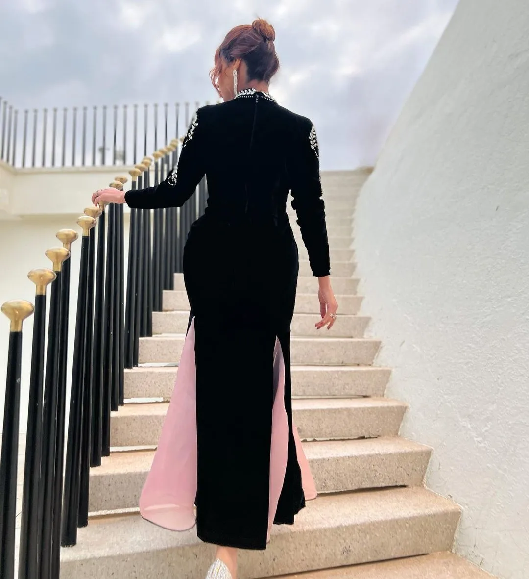 Meetlove Arabia Saudita vestidos de fiesta de sirena negros vestidos de noche para mujer cuello alto diamantes de imitación mangas largas vestidos de fiesta de cóctel