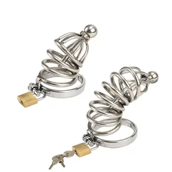 Stainless steel penis lock Bird Chastity cage cock ring urethral plug sound metal slave bondage restraint belt sex toy male