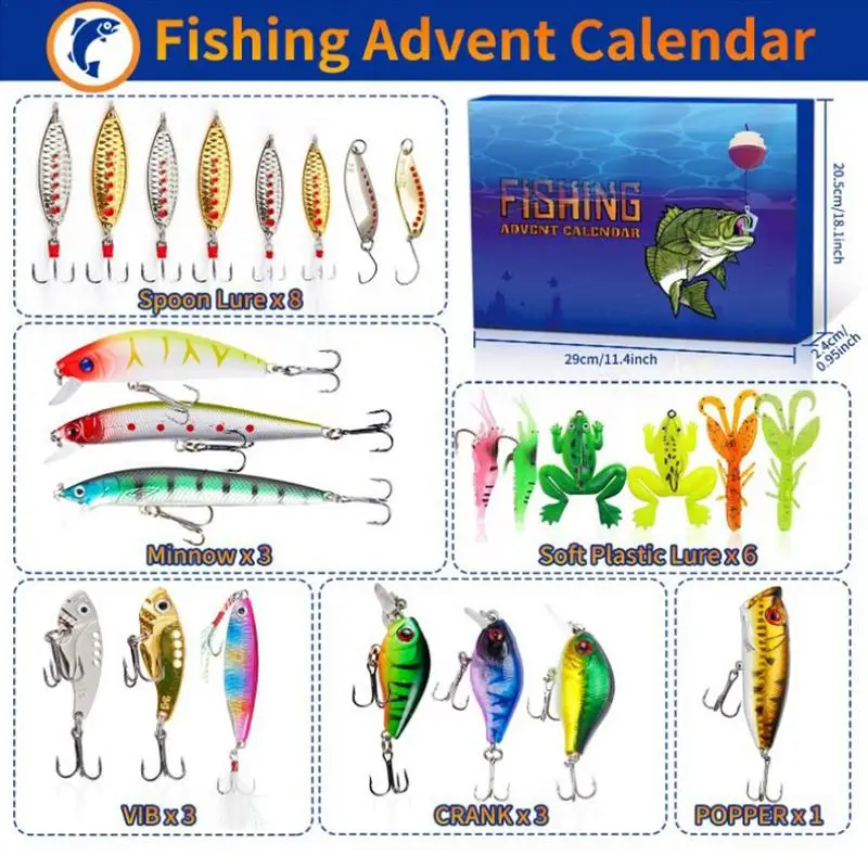 

2024 Christmas Advent Calendar Fishing Lure Set 24 Days Advent Calendar Fishing Tackle Countdown Surprise Gift For Kids Adults