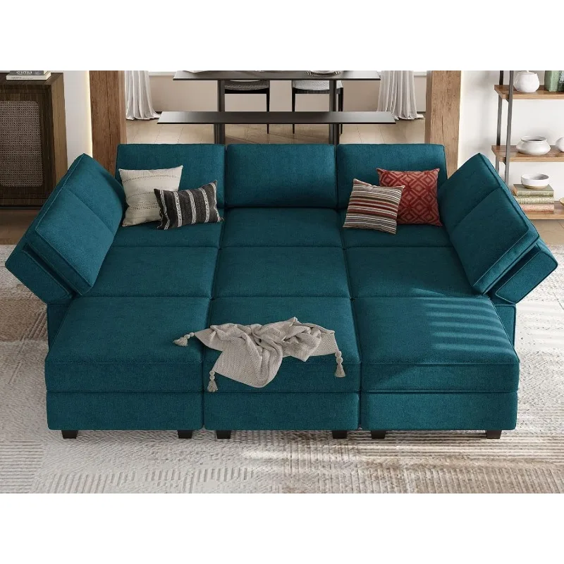 

home.Modular Sectional Sleeper Sofa Couch with Storage Ottoman Convertible Sectional Couches for Living Room Terry Rever