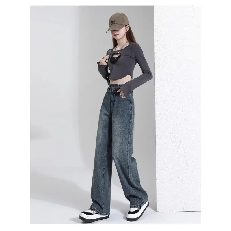 

Широкие джинсы в стиле ретро для женщин, новые жаркие летние тонкие маленькие узкие брюки на весну и осень, прямые брюки в пол, джинсы Y2k (новые)