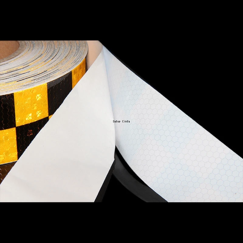 2Inch*33 FT Grid Reflector Tapes Yellow-Black Reflective Adhesive Strip Waterproof Self-Adhesive Safety Conspicuity Car Sticker