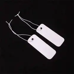 100pcs 4x2cm Paper Price Cards String Cord Price Tags White Blank Label Jewelry Display Card Package Hang Tag Card