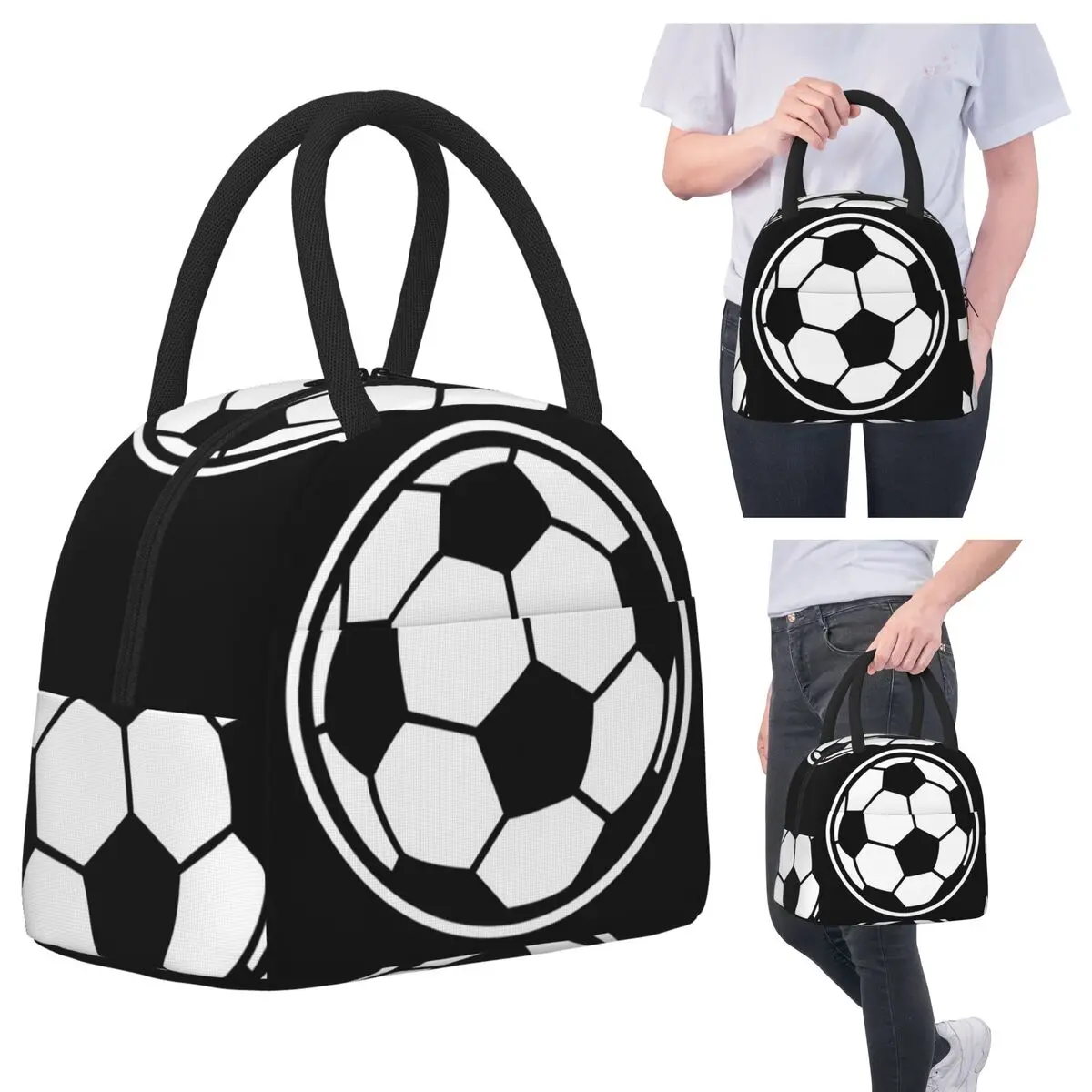 

Soccer Ball Football Icon Lunch Bags Insulated Bento Box Lunch Tote Leakproof Picnic Bags Cooler Bag for Woman Children Work