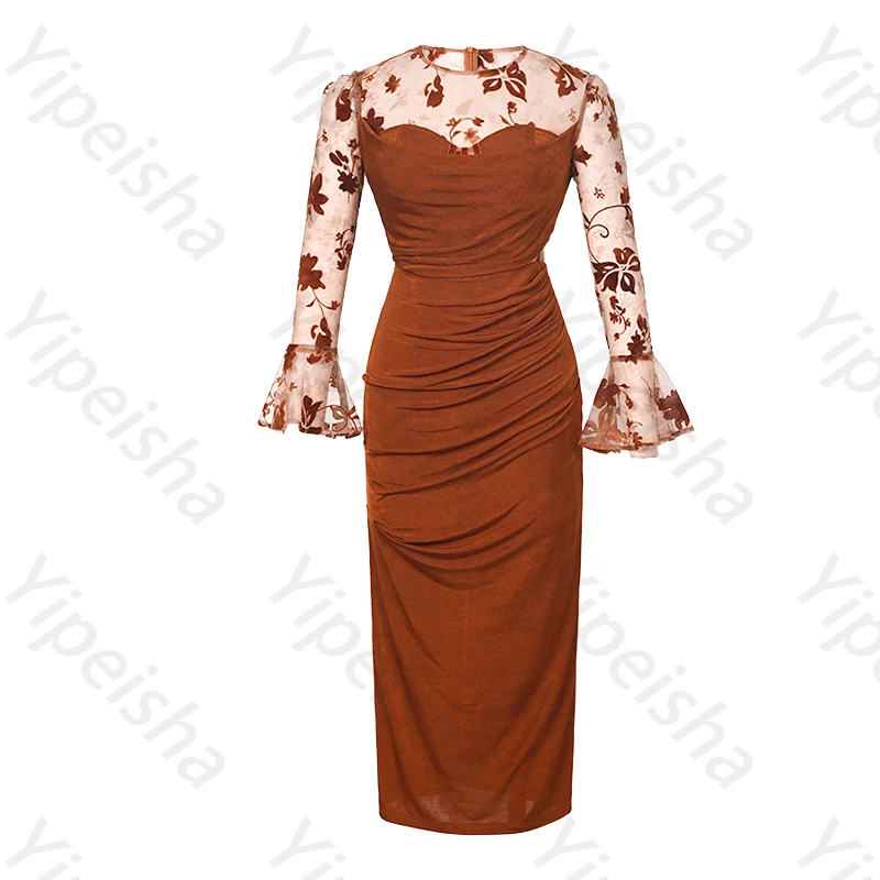 エレガントな O ネック長袖イブニングドレスセクシーなプリーツセレブドレス絶妙な高品質プロムパーティードレス女性カスタマイズ