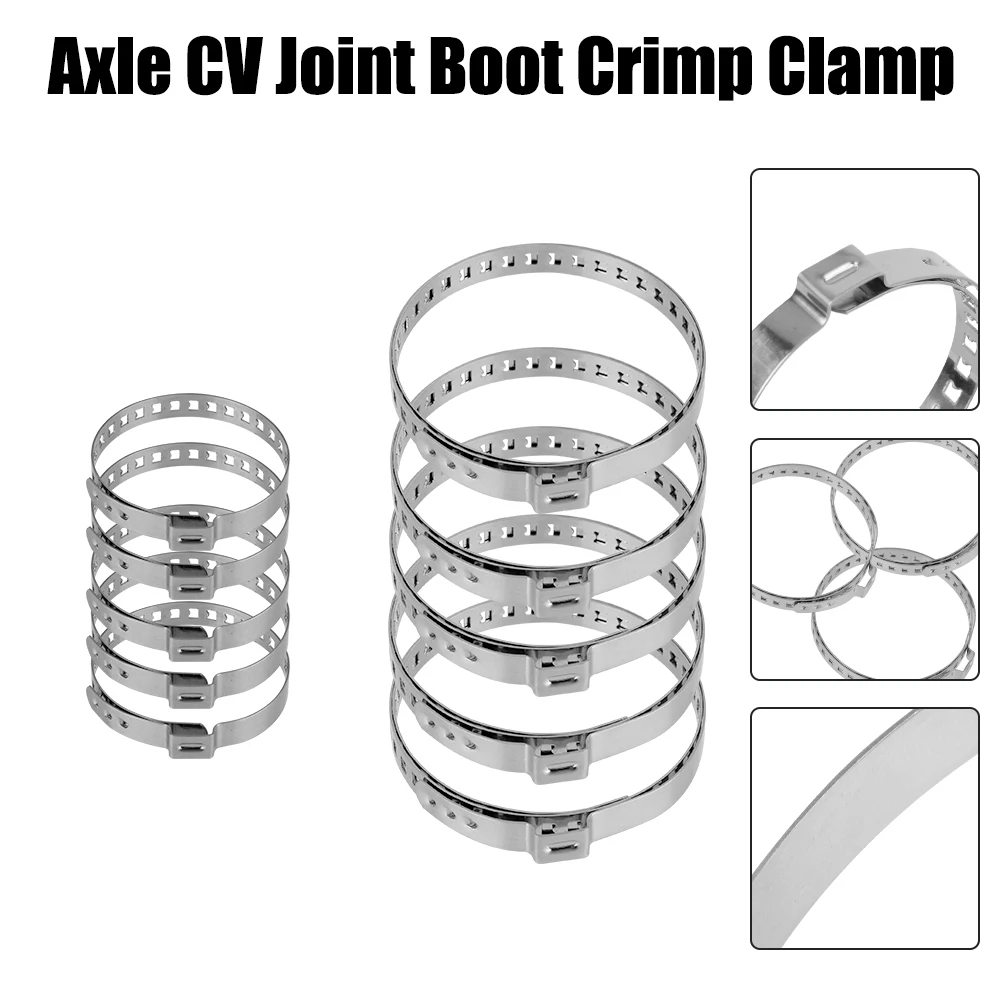 Axle CV Joint Boot Crimp Clamp Ball Cage Clamp Adjustable Kit Stainless Steel 5Pcs Driveshaft CV Boot Clamp 20- 50mm 50- 120mm
