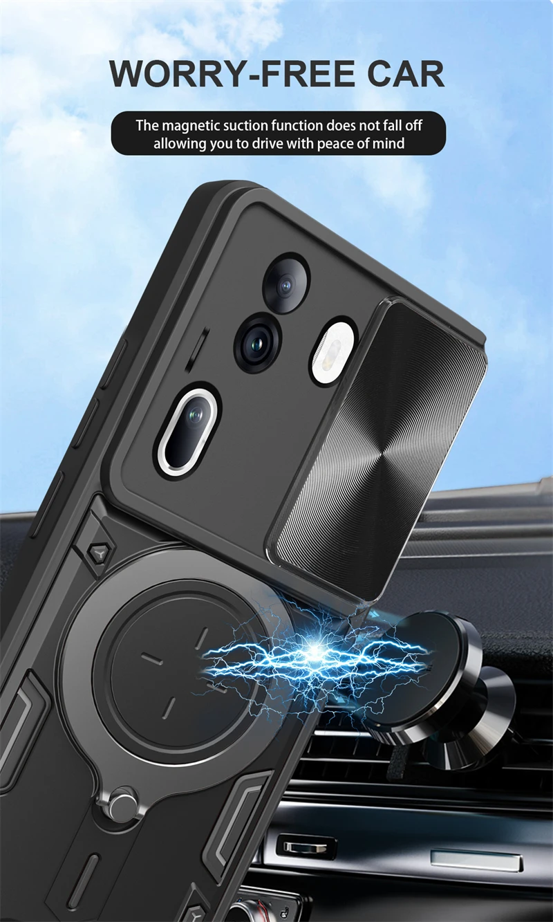 For Oppo Reno 11 Pro 5G Case Slide Camera Protect Phone Case for Renault 11Pro Reno11 5G Armor Magnetic Ring Holder Back Cover