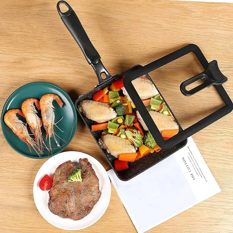 Afbeelding 7: Japanse omeletpan / Tamagoyaki-pan, rechthoekige eierkoekenpan met antiaanbaklaag - optioneel deksel en spatel - aluminiumlegering