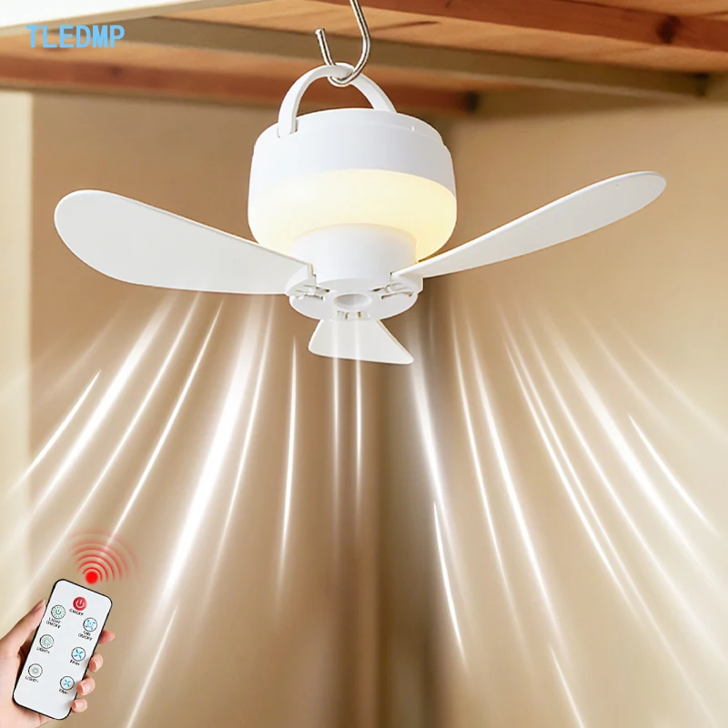 Camping-Ventilator, wiederaufladbarer USB-Hängeventilator, Licht, kabelloser Camping-Ventilator, kleiner Ventilator mit Licht, Ladeventilator, Deckenventilator für Schlafzimmer, Camping