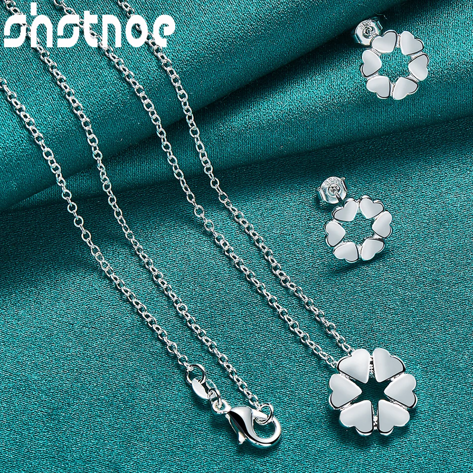 925 Sterling Silver Jewelry Sets Fashion Series Hollow Flower Heart Pendant Necklace Earring For Woman Bridal Wedding Birthday