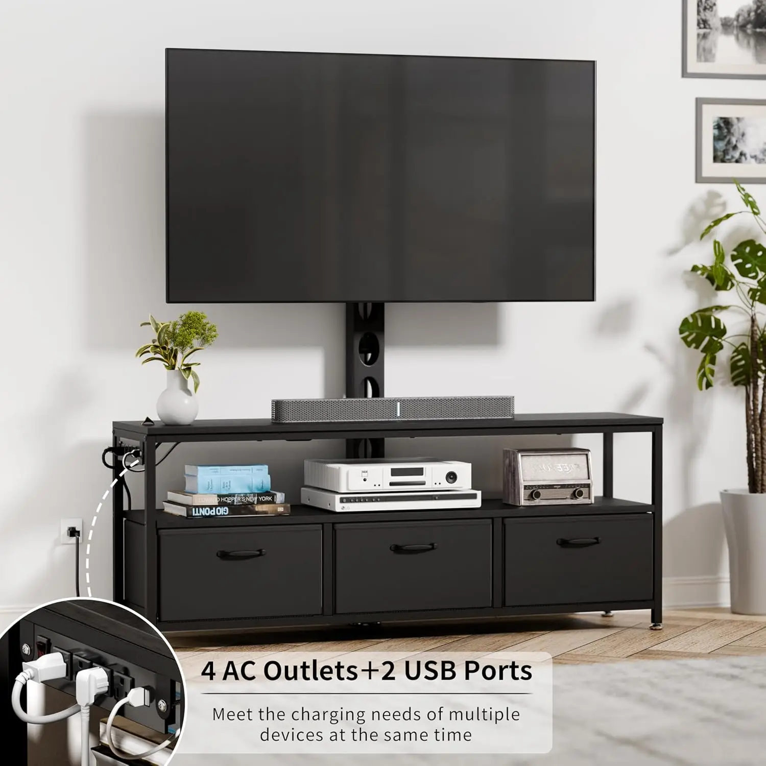 TV Stand with Mount and Power Outlet, TV Stand Mount with Storage for Living Room, Entertainment Center with LED Lights for 45/5