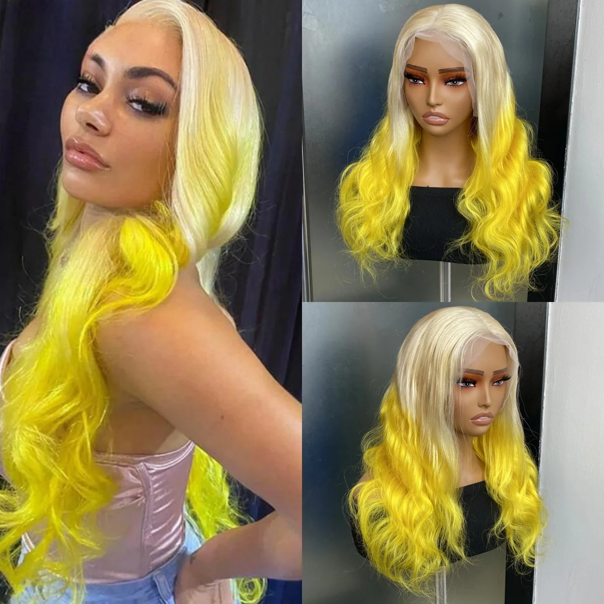 

Ombre Yellow Lace Frontal Wig Highlight Yellow 13x4 Lace Front Wigs For Women Colored Human Hair