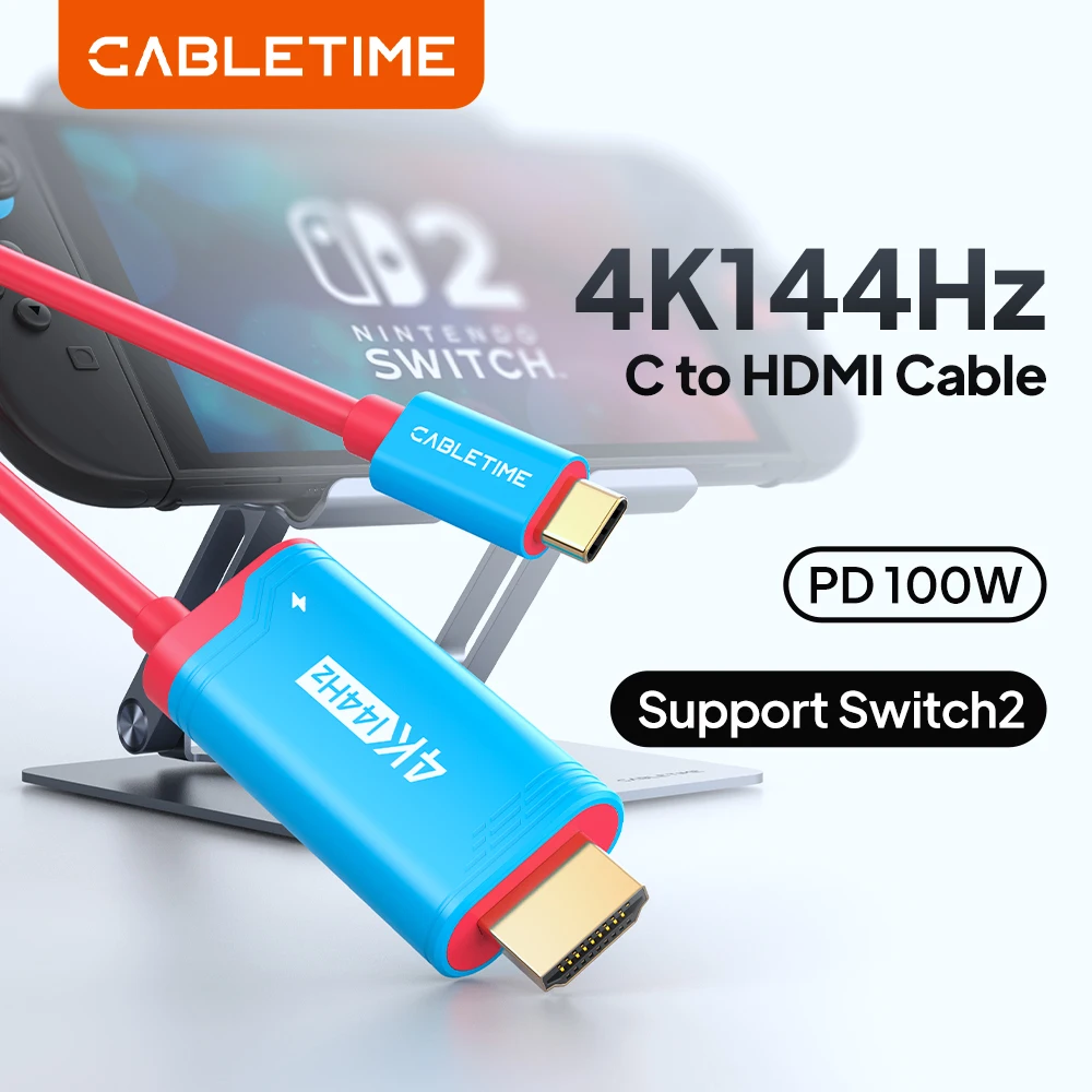 

Кабель CABLETIME USB-C на HDMI 4K 144 Гц, 2 док-станции, портативный адаптер для ТВ, PD 100 Вт, кабель Type-C для PS4/5 OLED Switch 2