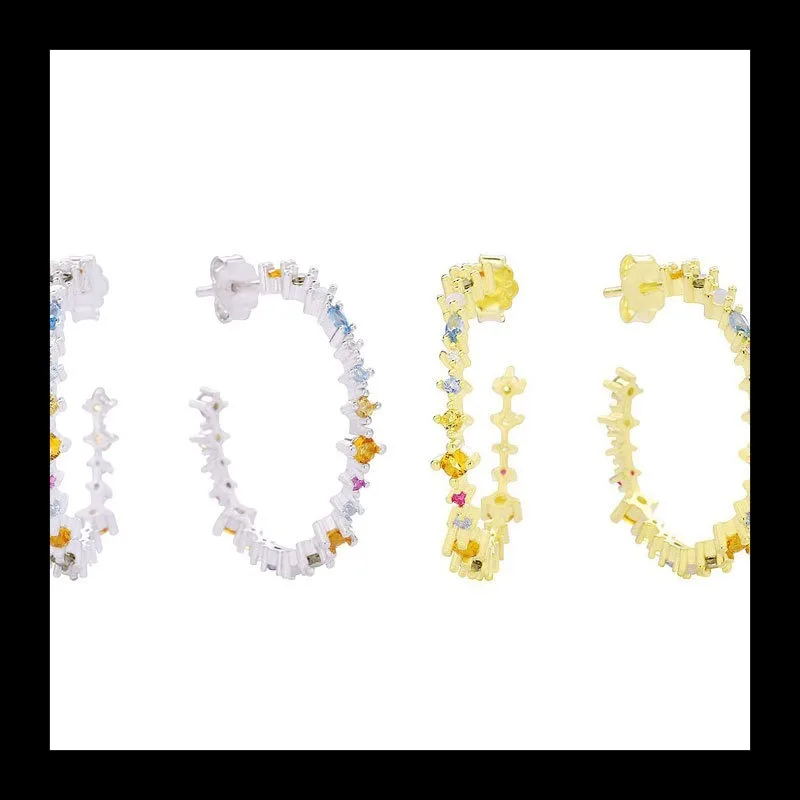 

Niche Design Color Zircon Inlaid Fashion Simple Light Luxury Versatile Sweet Cool Wind Earrings