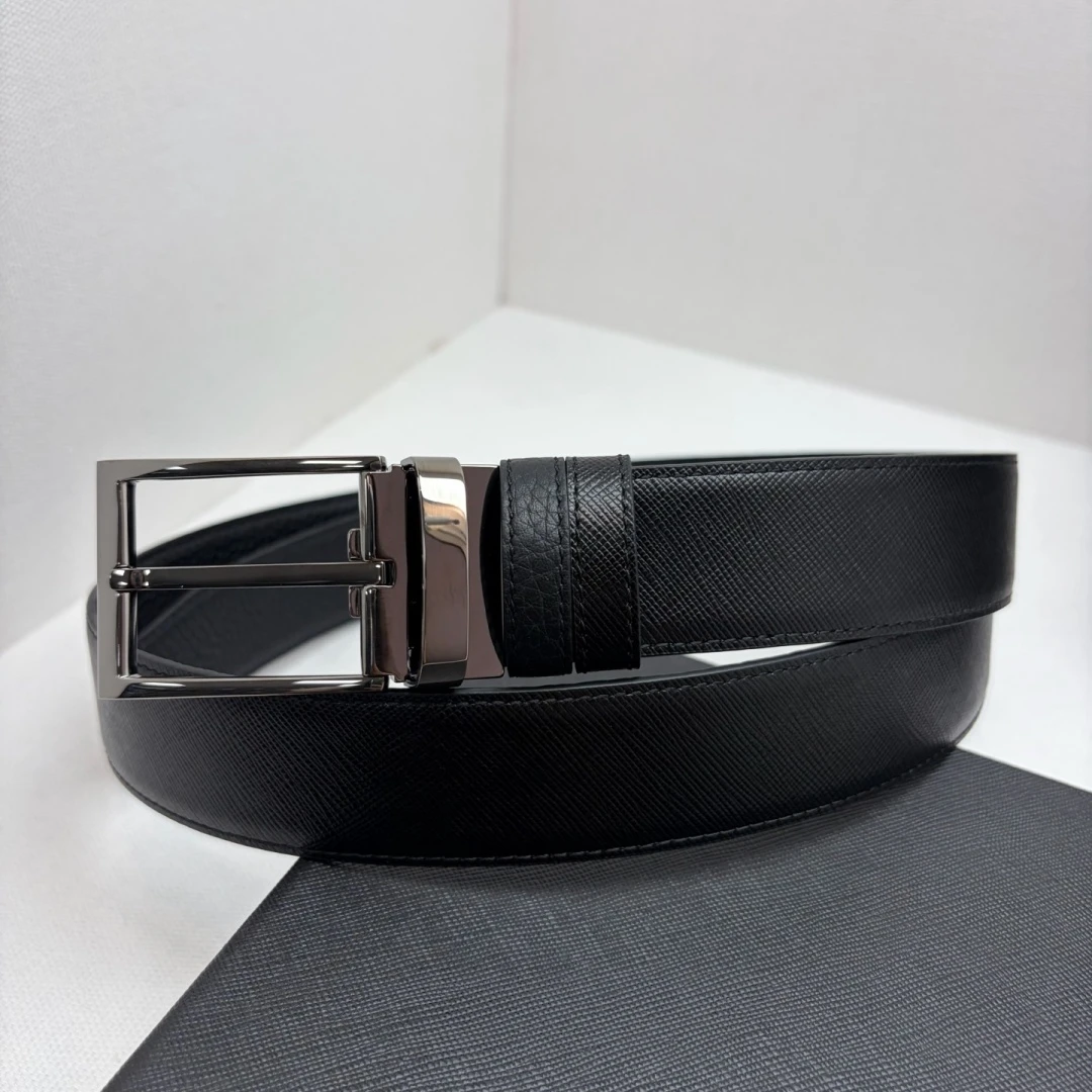 Luxury Men's Rotatable Square Pin Buckle Reversible Dual‑Sided Leather Belt Cross Pebble Grain Business Casual Waist Strap 35mm