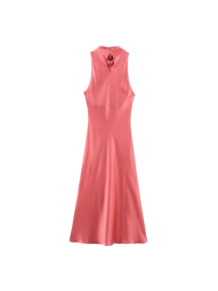 Frauen Sommer MIDI Tank Kleid 2025, Fashion Solid Satin Ärmellose Weibliche Elegante Straße Kleider Kleidung