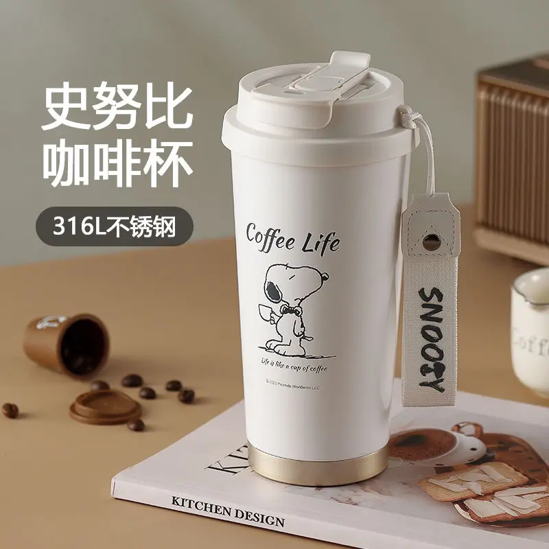 Kawaii Snoopy cartoon coffee thermos cup with straw for girls with good looks 316 stainless steel straw water cup gift wholesale